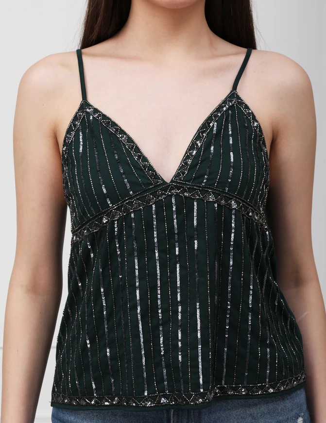 Emerald Rays sequined cami, recycled polyester