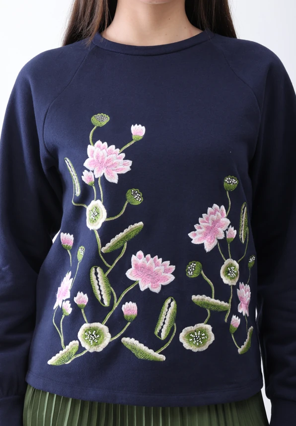Lotus in the Nightfall embroidered sweatshirt, BCI cotton